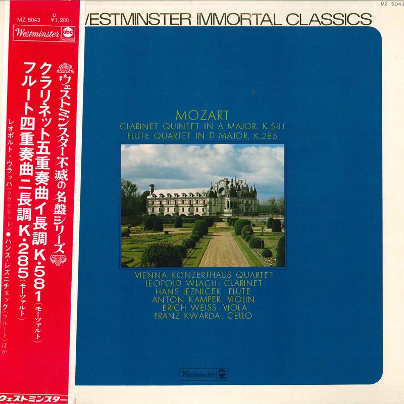 

LP Record LEOPOLD WLACH / HANS REZNICEK, VIEN - Mozart: Clarinet Quintet In A Major MZ5043 WESTMINSTER 1970 Japan Classical Used