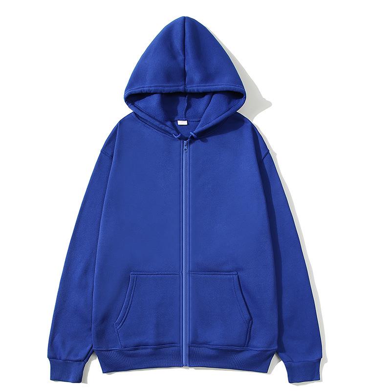 Unisex Solid Color Zip-Up Hooded Sweatshirt Cardigan