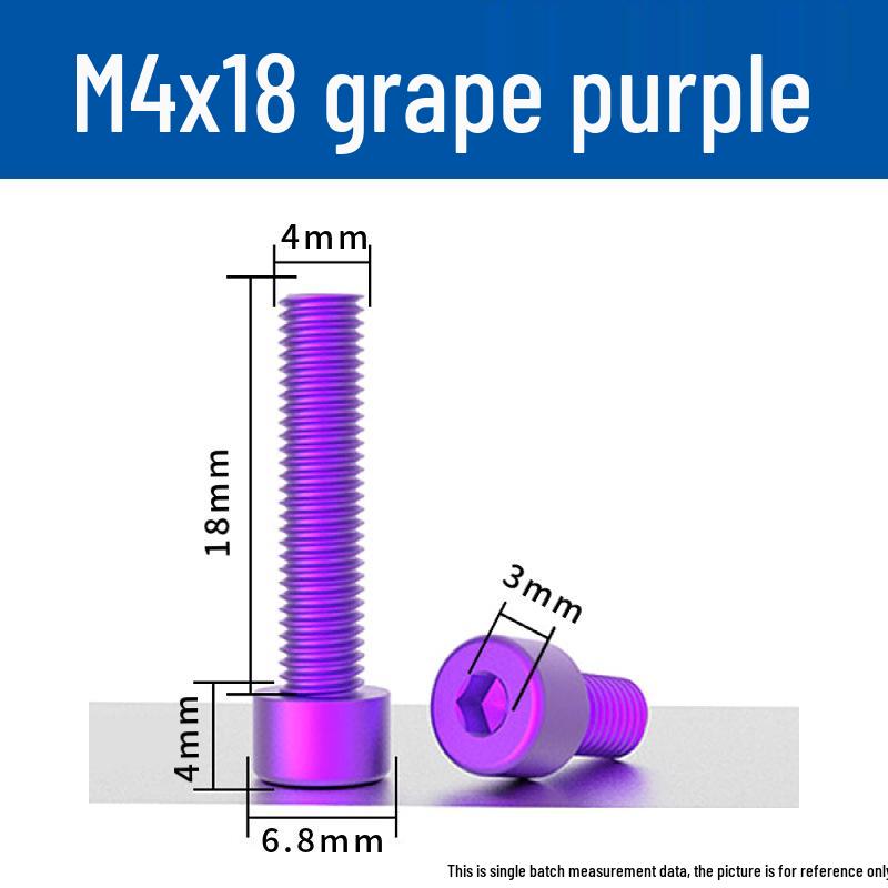 Šroub s vnitřním šestihranem M4 z eloxované hliníkové slitiny s válcovou zápustnou hlavou, antikorozní, barevná povrchová úprava.