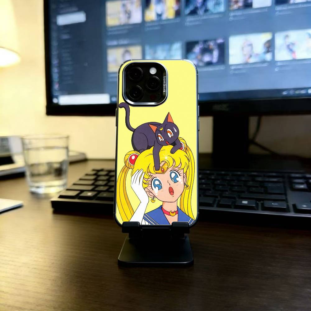 

Cartoon S-Sailor M-Moons Phone Case For iPhone 17,16,15,14,13,12,11 Plus,Pro Max,XS,Colored Silver Plated Inside Cover iPhone16e