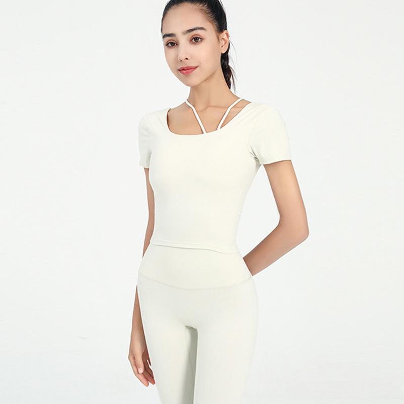 2025 Women s High-End Backless Yoga Top: Short Sleeve, Slimming, Trendy Fitness & Pilates Style XL