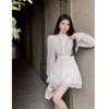 French White Chiffon Long-sleeved Dress Women's Early Autumn Small Temperament Advanced Sense Ruffle Edge Waist Short Skirt