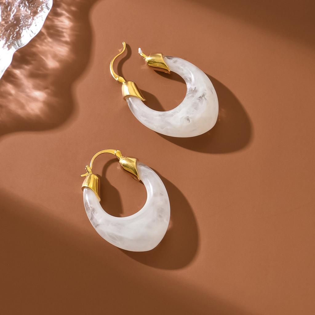 14K Real Gold Electroplating, Autumn And Winter Retro Transparent Resin Earrings, Circles, Geometric Earrings, Light Luxury High-End Earrings, Women'S