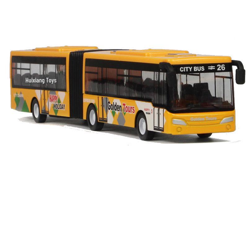 

(в штучной упаковке) Двухсекционный игрушечный автобус среднего размера из легкого сплава с инерционным механизмом для детей жёлтый
