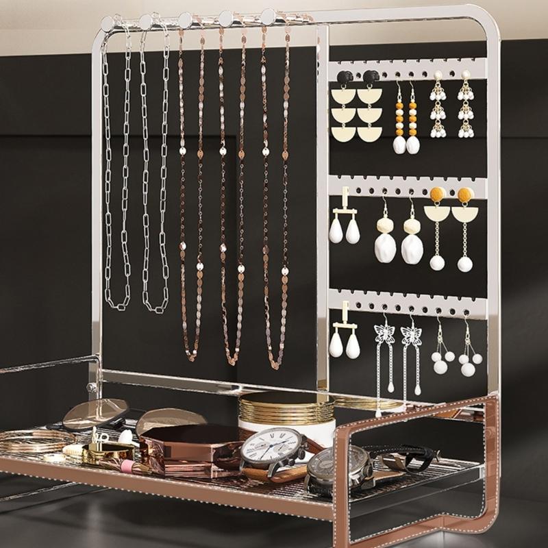 Elegant Metal Jewelry Stand with Tray Stylish Jewelry Stand Organizers Display Rack for Modern Home Accessory Storage