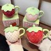 Strawberry mug with lid, high-value creative cup, ceramic water cup, niche birthday gift for girls