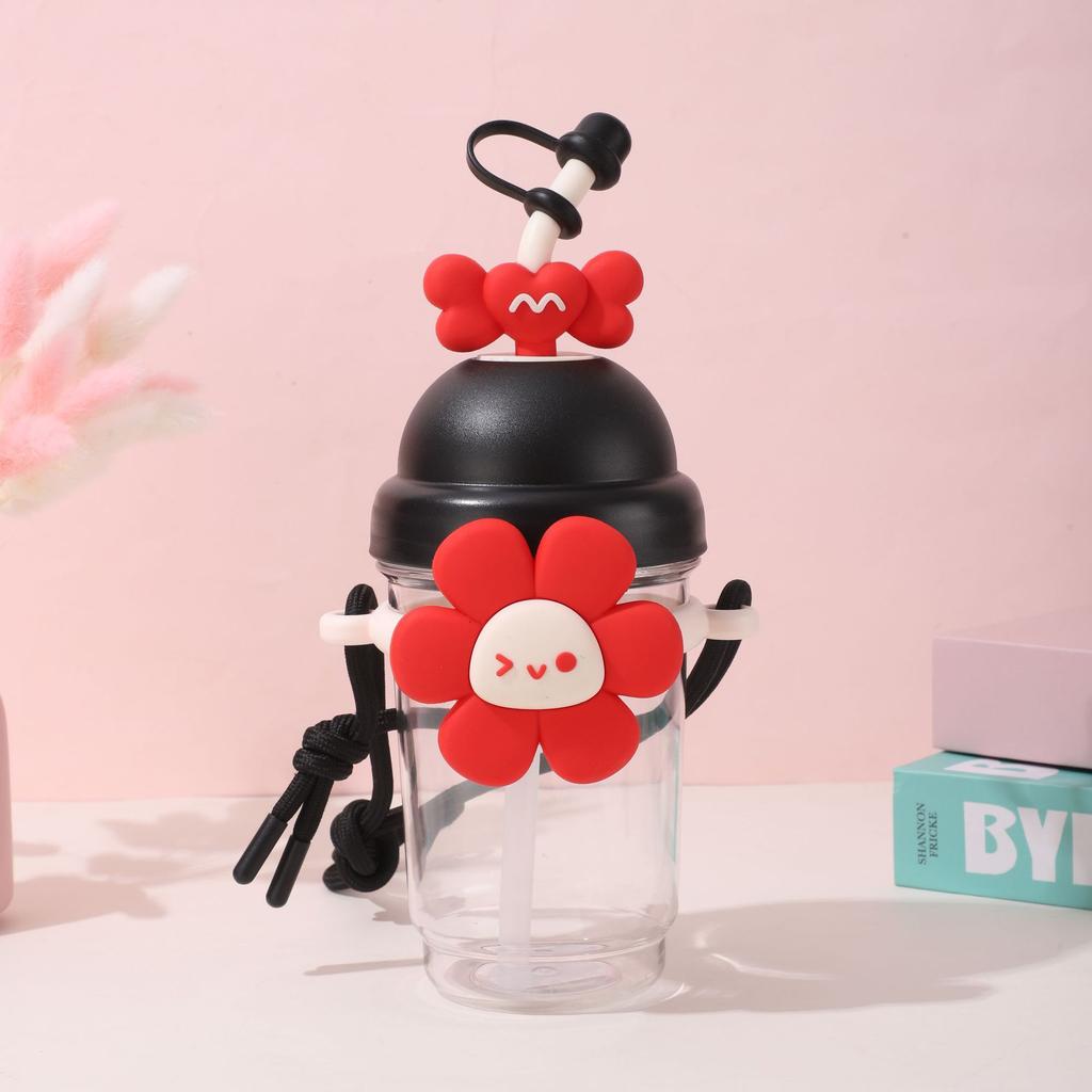 Portable Straw Water Bottle Cute Straw Cup Ice Tumbler for Women Girls Large Capacity Plastic Cup Ins Style Milk Tea Coffee Mug