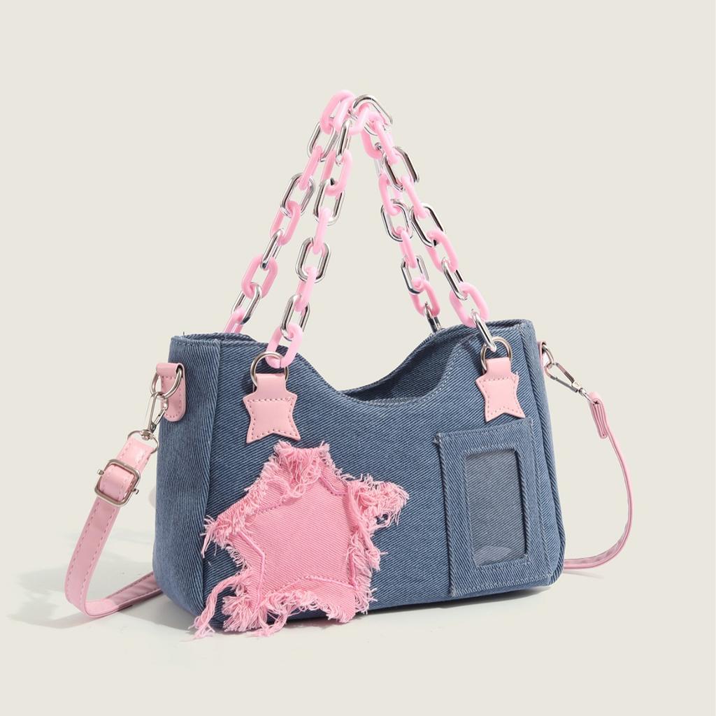 Heta Tjejers Lilla Matintag Medelmåttig Handväska Enaxlad Axelväska Damtrendig Denim Smärtväska Japansk Tjej Underarmsväska