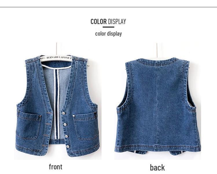 Hong Kong Style Retro Denim Vest: Women's Slim-Fit Collarless Waistcoat with Shoulder Pads for Spring and Autumn 2025.