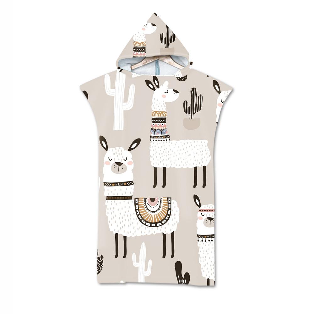 Customizable Printed Alpaca Microfiber Beach Towel Hooded Surf Poncho Quick Drying Bath Robe for Adults And Children