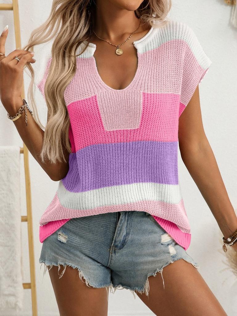 New Summer Color-blocking Casual Short-sleeved Sweater