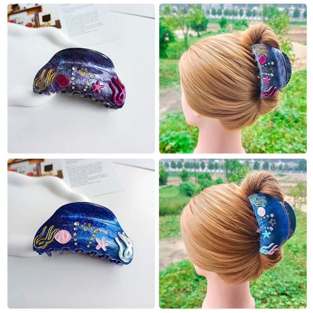Pearl Rhinestone  Hair Claw Starfish Acrylic Shark Clip Personalized Ocean Shell  Hair Grab  Female
