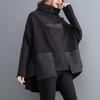 Plus Size Women Black Loose Pocket Irregular Big Size Tops Turtleneck Long Sleeve Spring Autumn Patchwork Hoodie Sweatshirt