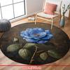 Luxury Blue Rose Floral Pattern Round Shape Floor Mats Kitchen Hallway Runner Rug Bedroom Living Room Soft Carpet Non-slip Area Rug
