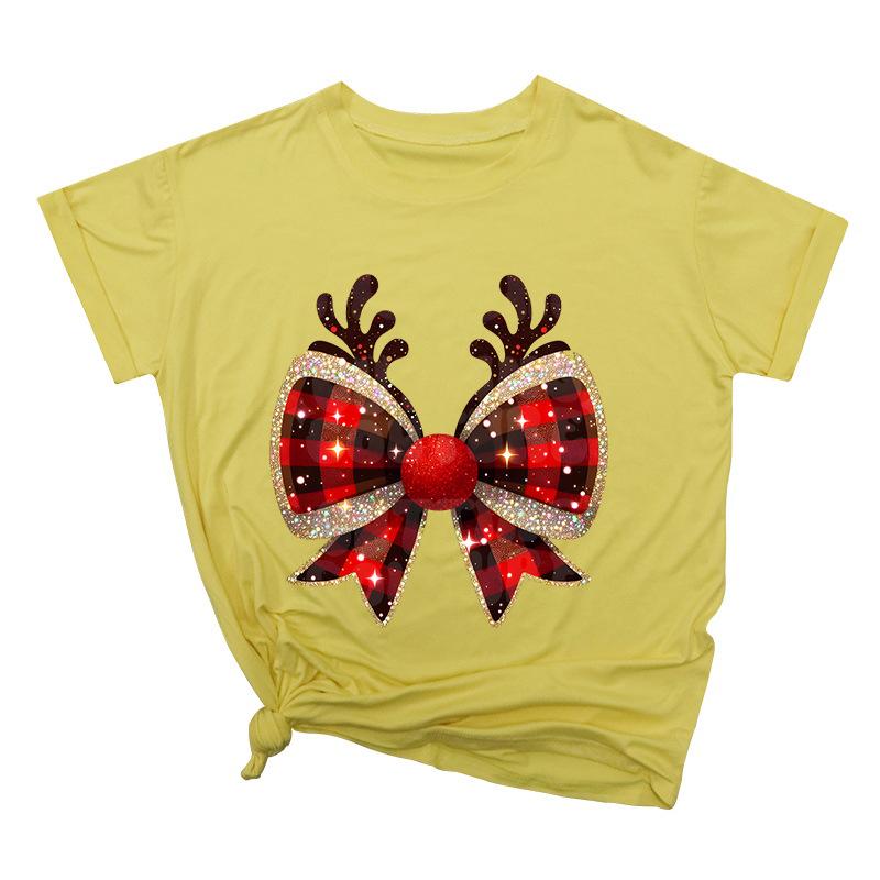 

Рождественский бант Креативный принт Модный хлопковый топ Повседневная спортивная одежда Свободные женские футболки Женские 3XL