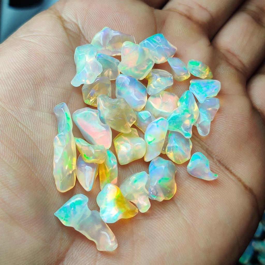 Polished White Uncut Opal Stone, Multi fire Opal, 7-15 MM Size Rough. Opal Rough Lot.