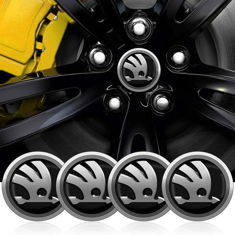 Naklejka na Samochód 2025 Gorące 4 szt. 56mm Emblemat Samochodowy Naklejki na Środkowe Dekielki Kół Piasty Naklejka do Skoda Octavia Kodiaq Fabia Rapid Superb