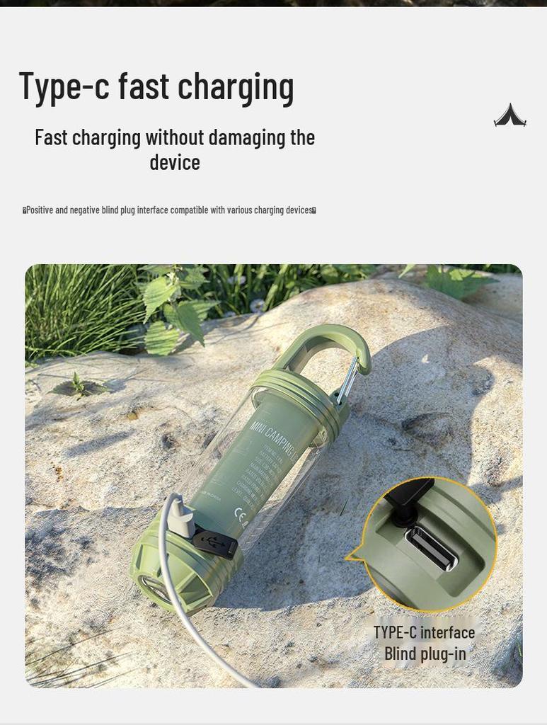 Portable Waterproof Camping Light with Type-C Charging, Hook, and Emergency Lighting