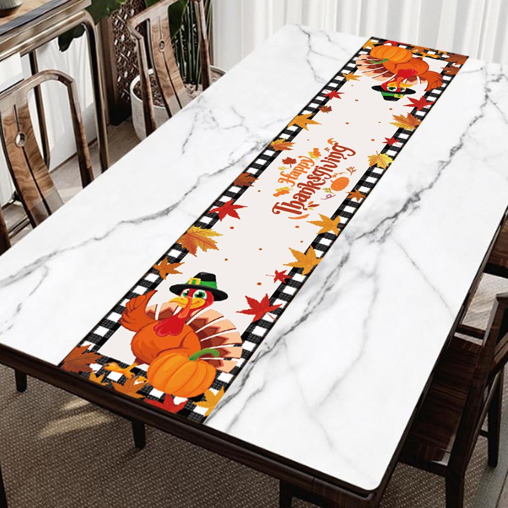 Thanksgiving Fall Harvest Kitchen Table Decorative Tablecloth, Maple Pumpkin Turkey Tablecloth