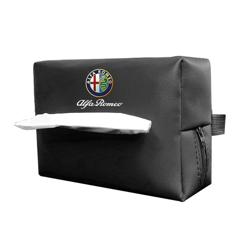 Car Stickers For Alfa Romeo Leather Car Tissue Box Sun Visor Seat Back Hanging Bag Accessories For Alfa Romeo 4C 159 166 Spider