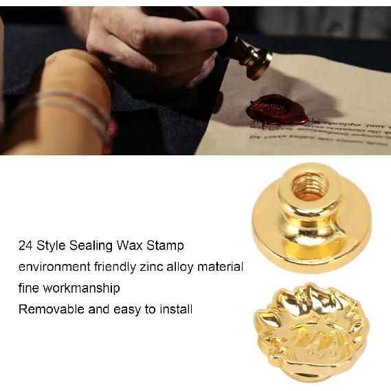 BORDSTRACT Wax Stamp Head Replacement, 24 Pcs Retro Antique Vintage Wax Sealing Stamps Head with Storage Box and Bag for Sealing Envelopes Cards