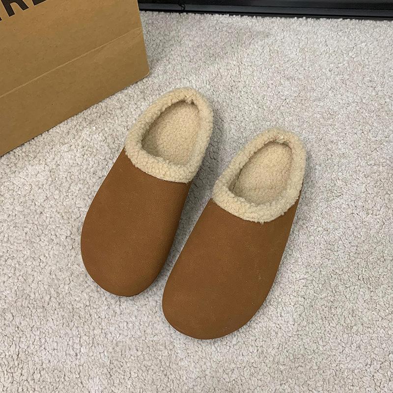 Women's soft bottom large size thickened winter warm fur one padded lining ankle boots non-slip Baotou cotton half slippers