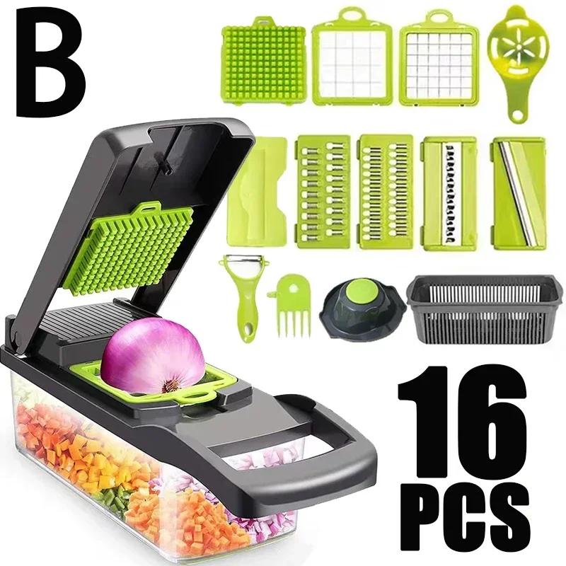Multifunctional 14/16 in 1 Vegetable Chopper Onion Chopper Handle Food Grate Food Chopper Kitchen Vegetable Slicer Dicer Cut