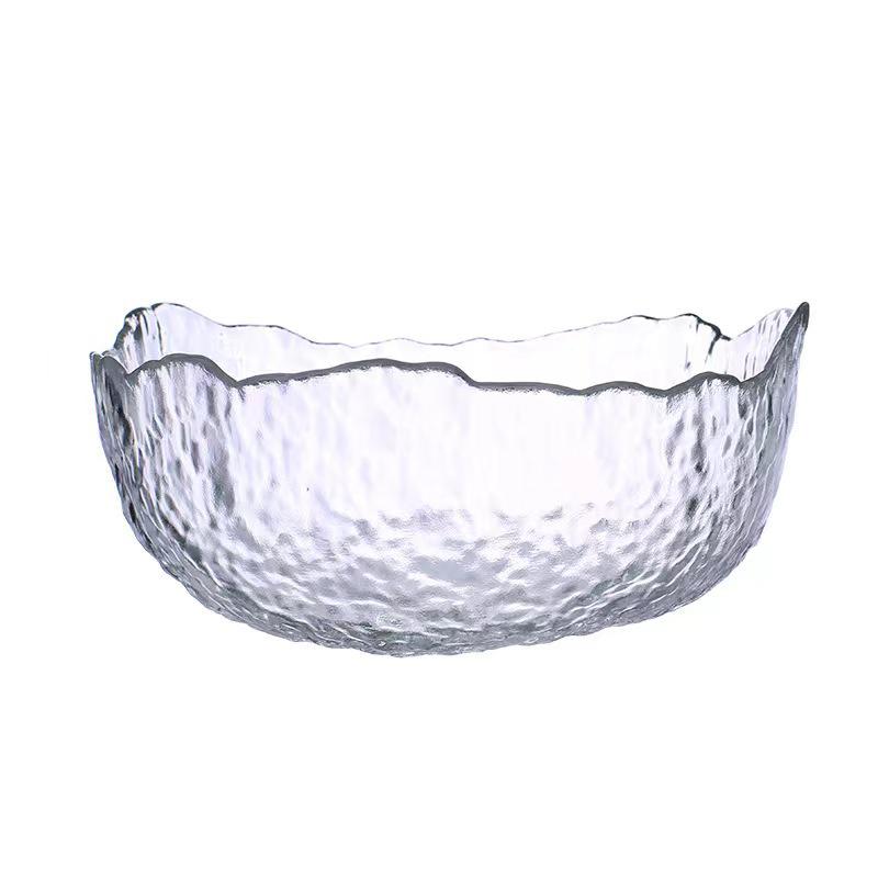 Gold Rim Lead-Free Crystal Salad and Dessert Bowl Set with Hammered Texture