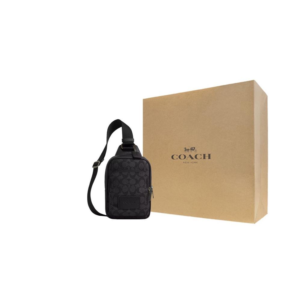 Coach Racer 13 Logo Zip Closure Coated Canvas And Smooth Calfskin Mini Shoulder Crossbody Bag Men Shoulder Bags Charcoal CV763-QBMI5
