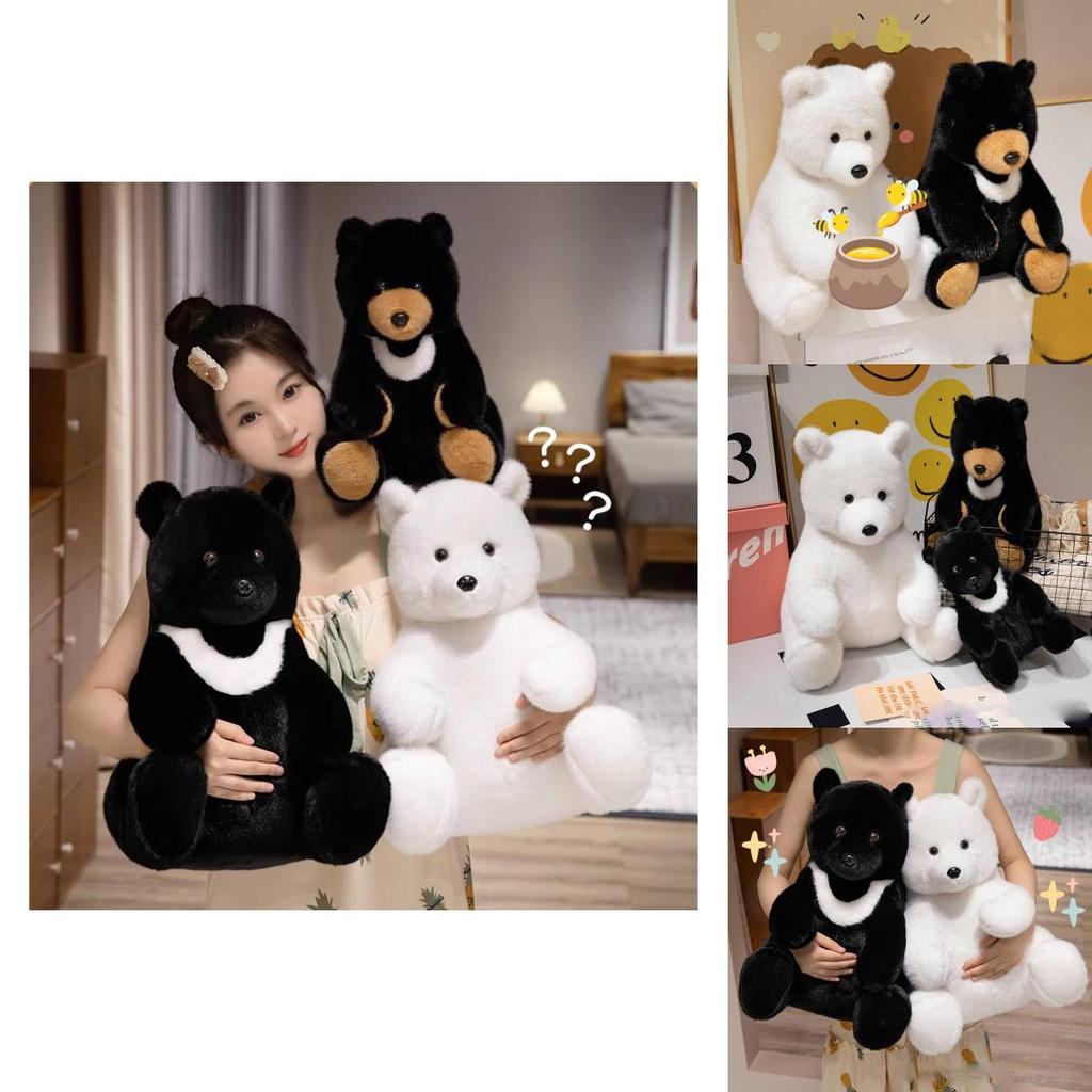 Adorable Plush Bear Doll Perfect For Kids Festival Gifts In Soft White Black And Brown Colors
