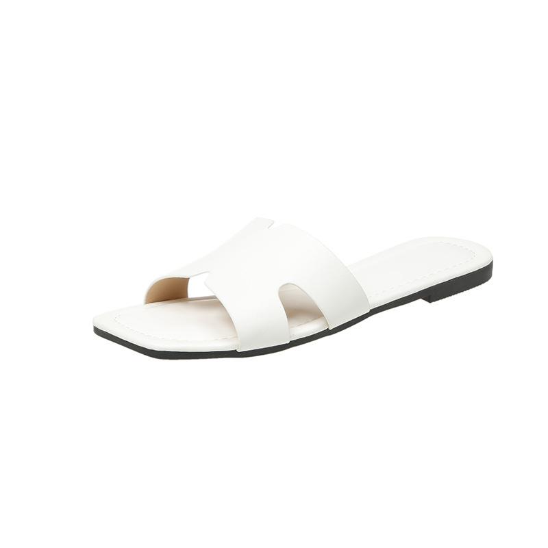 

2024 Korean slippers women s summer fashion outer wear flat-bottomed one-character women s cool slippers women s outdoor vacation sandals 43 білий