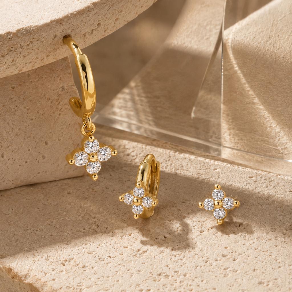 French Style Cubic Zirconia Earrings Set for Women Gold Color Ear Stack Hoop Jewelry Elegant Minimalist Daily Accessories Gift