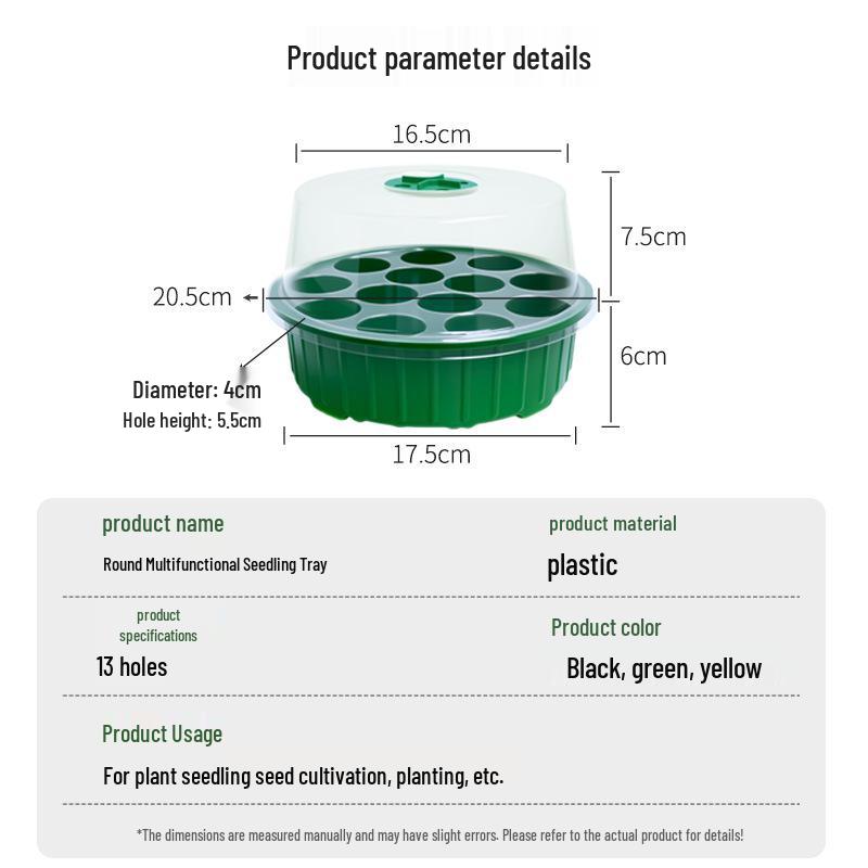 Round 13-Hole Seedling Tray Set: Three-Piece Gardening Pot for Succulents with Heat and Moisture Retention.