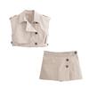 Wiosna 2025 Damski Europejski i Amerykański Styl Zapinany Zestaw Kulotów i Krótkiej Kamizelki