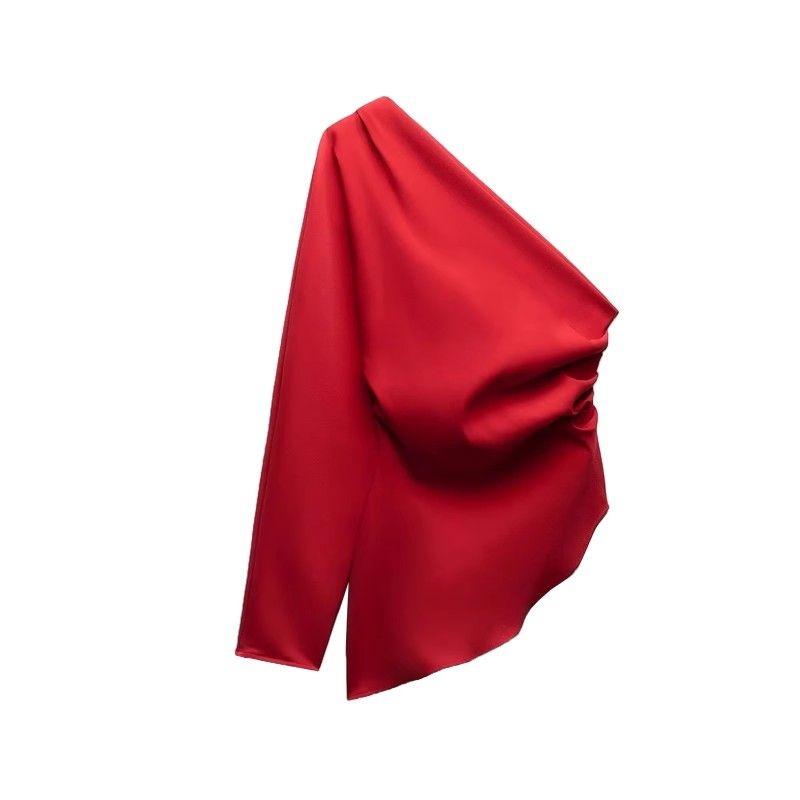 New One-Shoulder Niche Asymmetric Top Pleated Decoration
