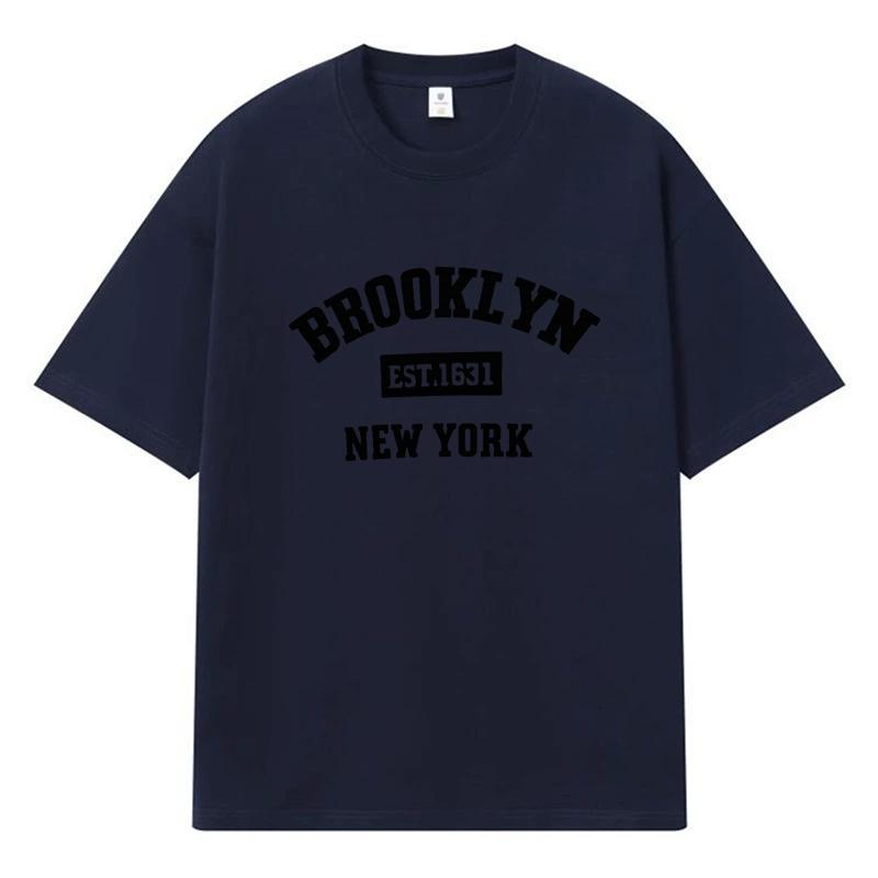 2026 Brooklyn New York Printed Graphic Streetwear Y2k Harajuku Clothes 100% Cotton T Shirt Casual Oversized Summer Men T-shirt