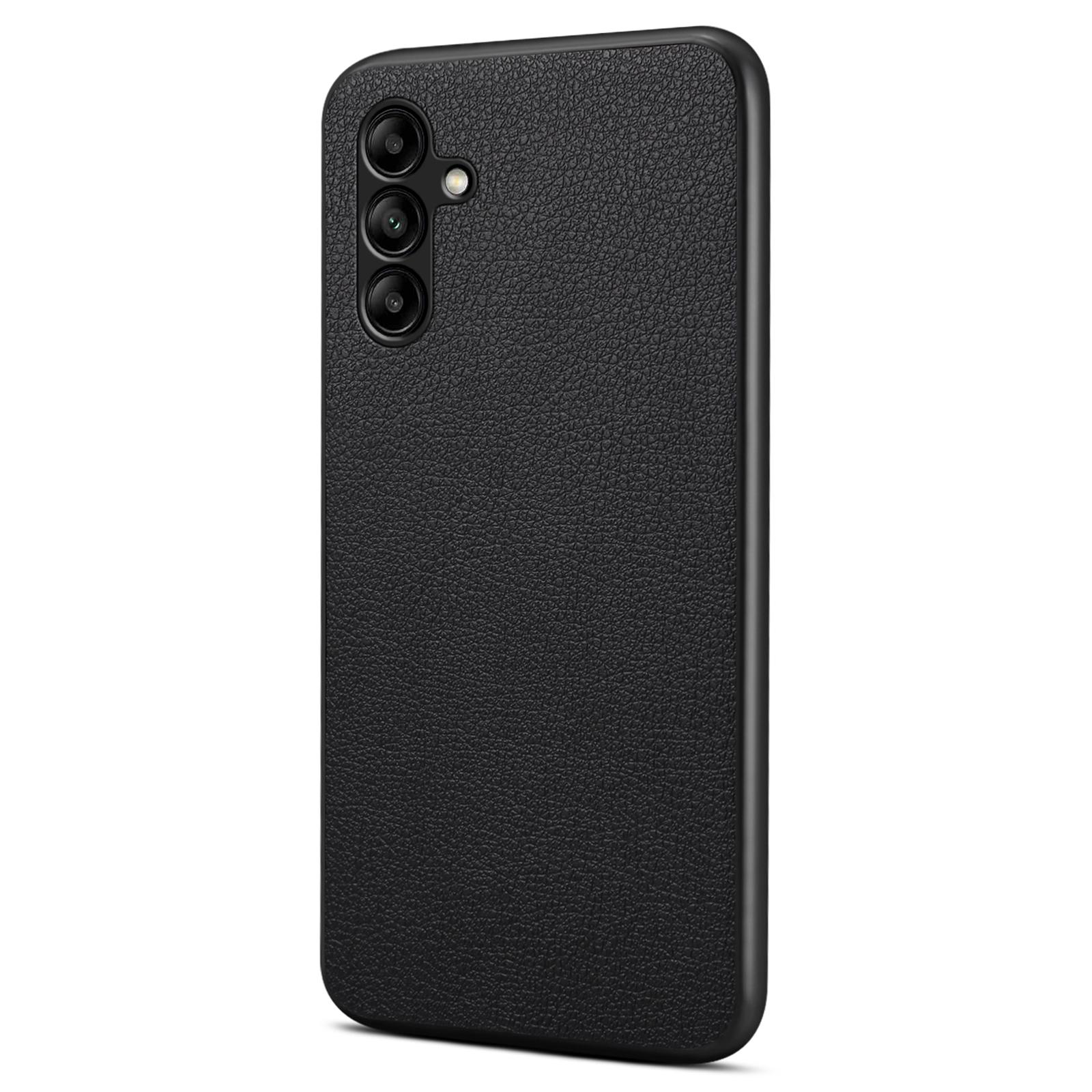 

For Samsung Galaxy A05s 4G Case Anti-Drop Calf Texture Leather Coating Back Cover Black