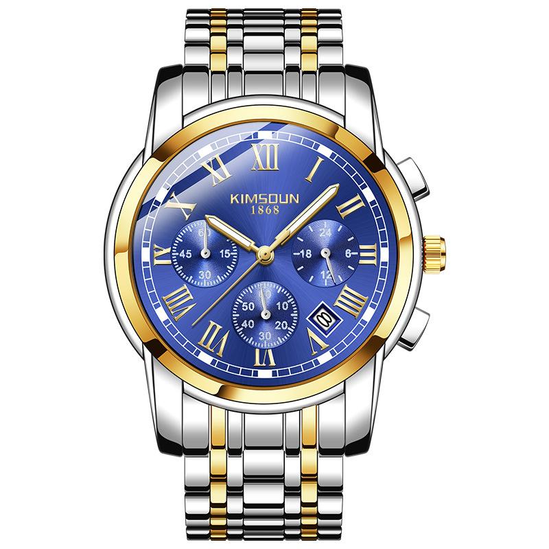 KIMSDUN Herrenuhren Luxus Original Quarz Uhr für Mann Wasserdicht Leuchtend Datum Edelstahl Chronograph Mode