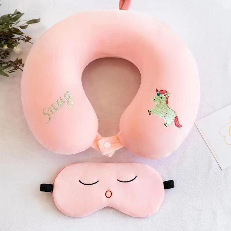 Customizable Cartoon Embroidery U-Shaped Memory Foam Neck Pillow for Travel & Home