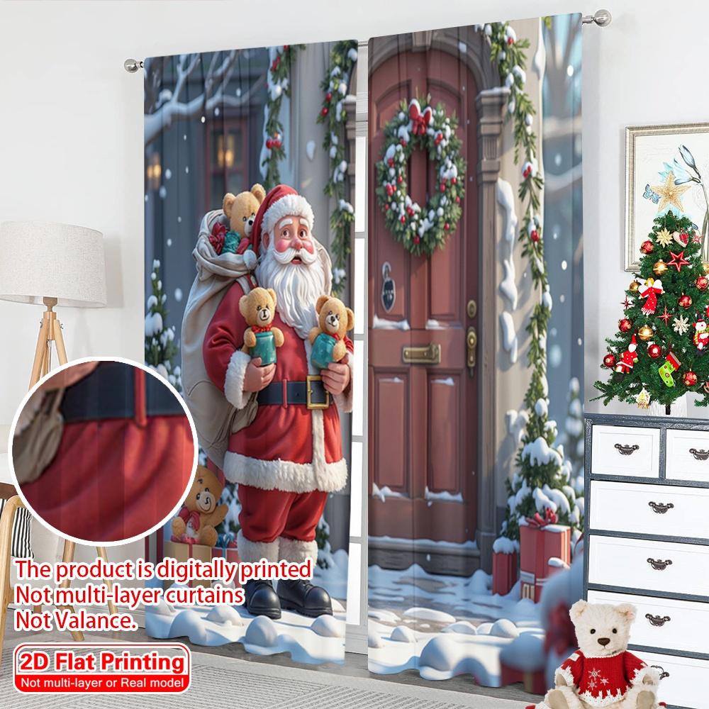 2pcs 2D flat printing Merry Christmas Curtains Santa Claus Christmas Gift Toys Polyester Without Electricity Spring Perfect for