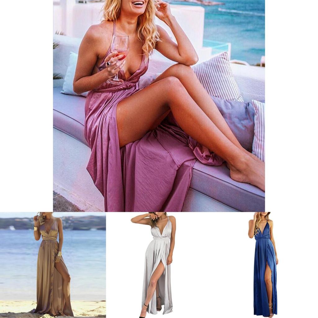 Elegante Abito Estivo Sexy da Donna Senza Schiena Scollatura Profonda Spalline Sottili per Matrimoni