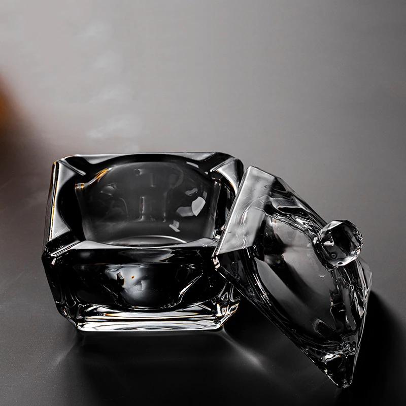 Luxury Crystal Glass Ashtray with Lid Household Wind and Fly Ash Cigar Ashtray Living Room Home Decoration Cigar Accessories