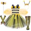 NEW Girls Cosplay Bee Costume Sleeveless Tulle Dress Headband Leg Warmers Wand Wing Sets for Cosplay Party Halloween Outfit