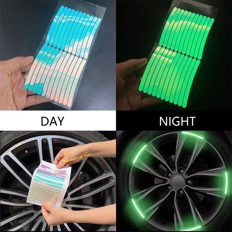 20pcs Decorative Stripe Decal Sticker Vehicle Tire Rims Night Safety Warning Sticker Car Wheel Hub Reflective Sticker