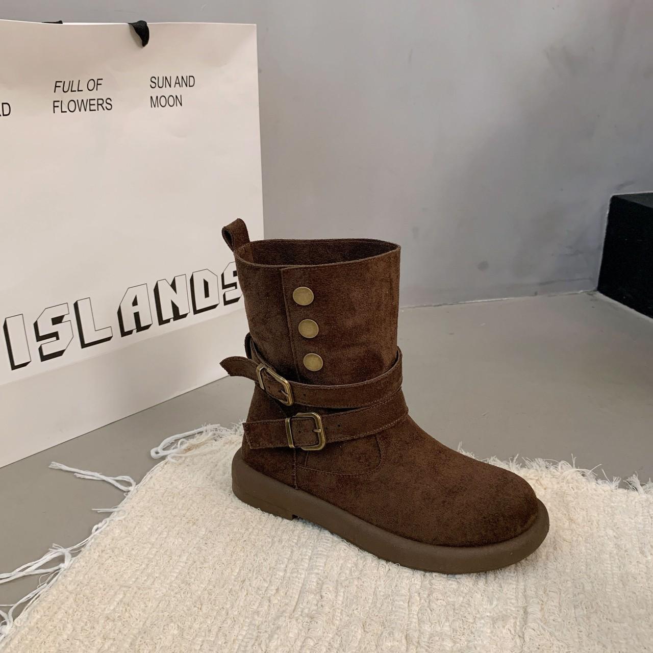 

2025 new popular autumn and winter Martin boots women s versatile British style mid-tube boots thick-soled heightening fashion knight boots women 40 коричневый