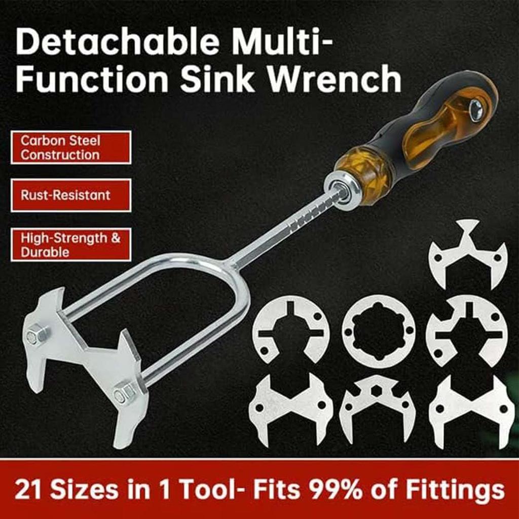 Sink Drain Wrench Multifunctional Plumber Installation Tool With 7 Interchangeable Die Heads Tight Space Faucet Wrench Hand Tool