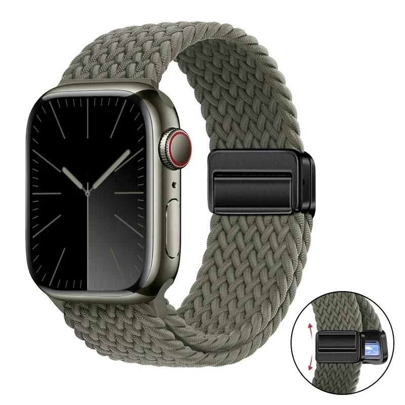 Magnetic Braided Loop Strap For Apple Watch Band 45mm 41mm 44mm 42mm 46mm Ultra 3 49mm Nylon Bracelet iWatch 11 10 9 8 7 6 5 SE