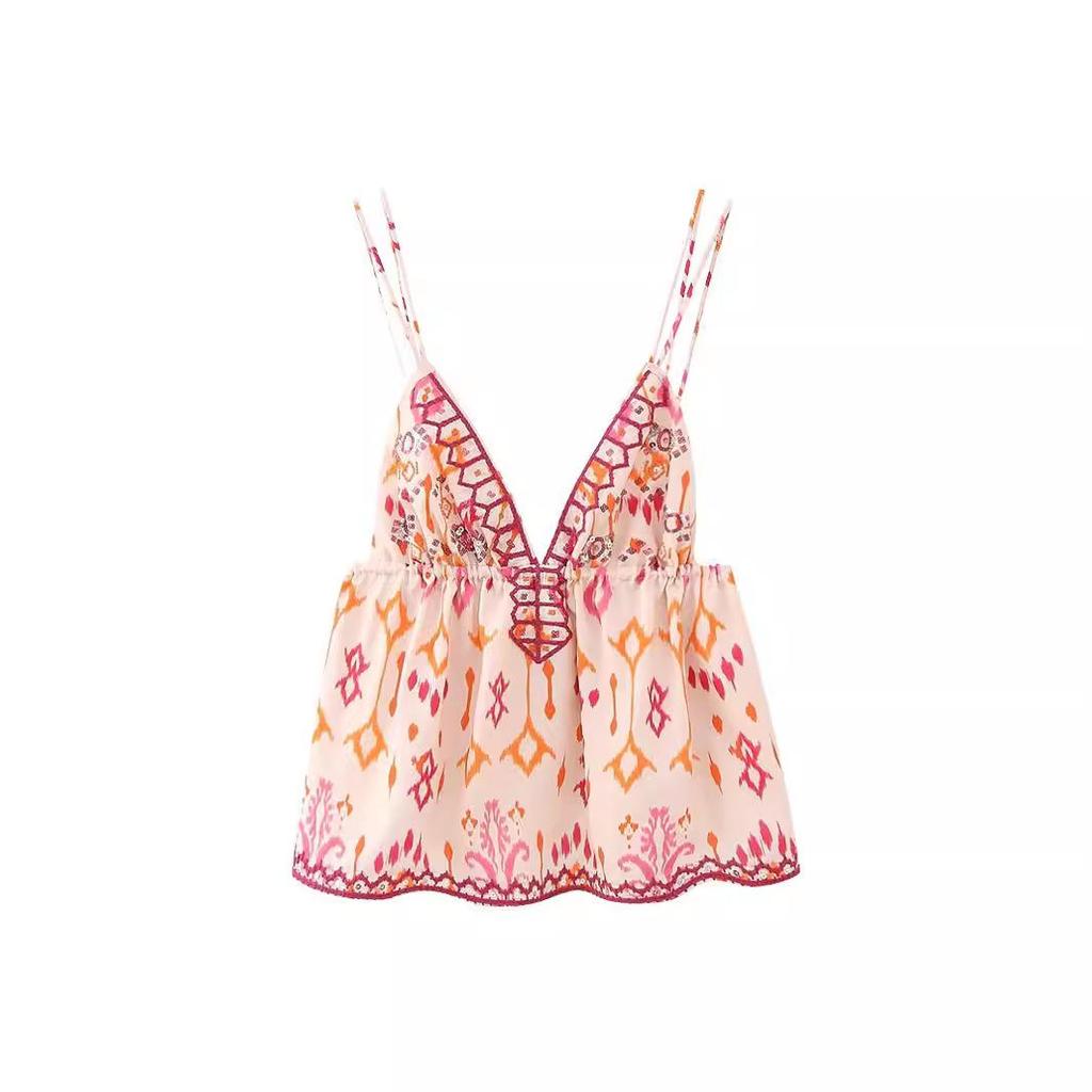 2023 Autumn Sequin Embroidered V-Neck Spaghetti Strap Tank Top for Women