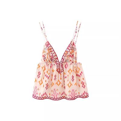 2023 Autumn Sequin Embroidered V-Neck Spaghetti Strap Tank Top for Women