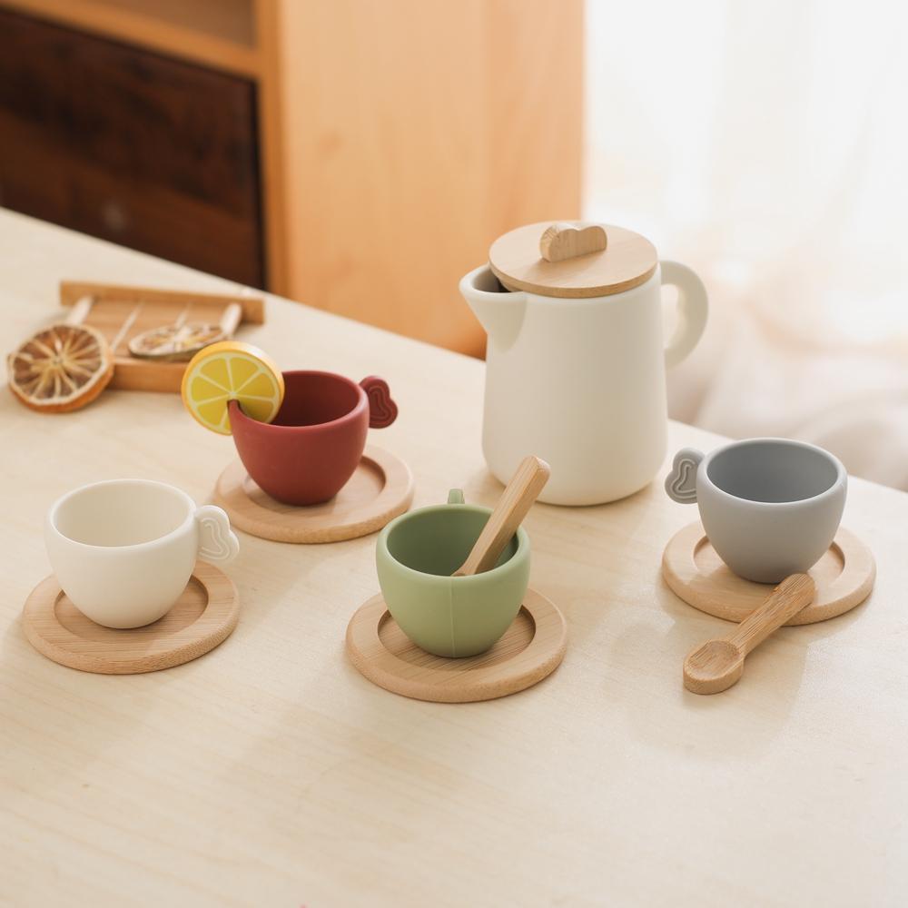 Children Tea Set Montessori Toys BPA Free Silicone Afternoon Tea Teathings Toys Kids Cosplay Play House Educational Toy Gifts